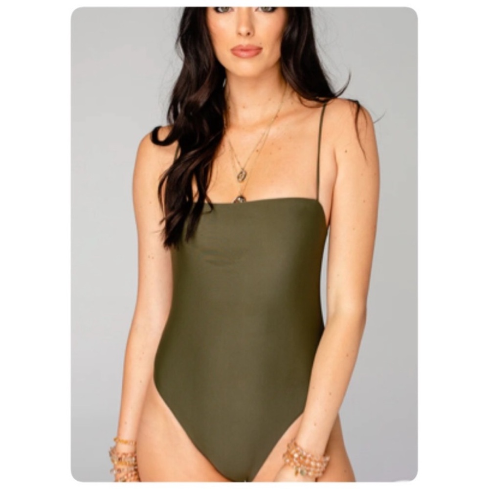 Buddy Love Olive Green Polly Square Neck One Piece Swimsuit